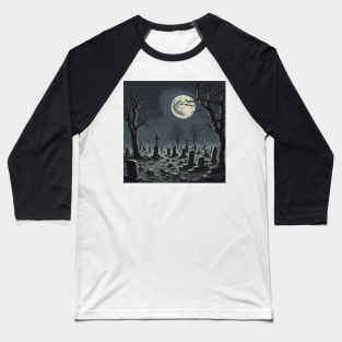 Graveyard At Night Baseball T-Shirt